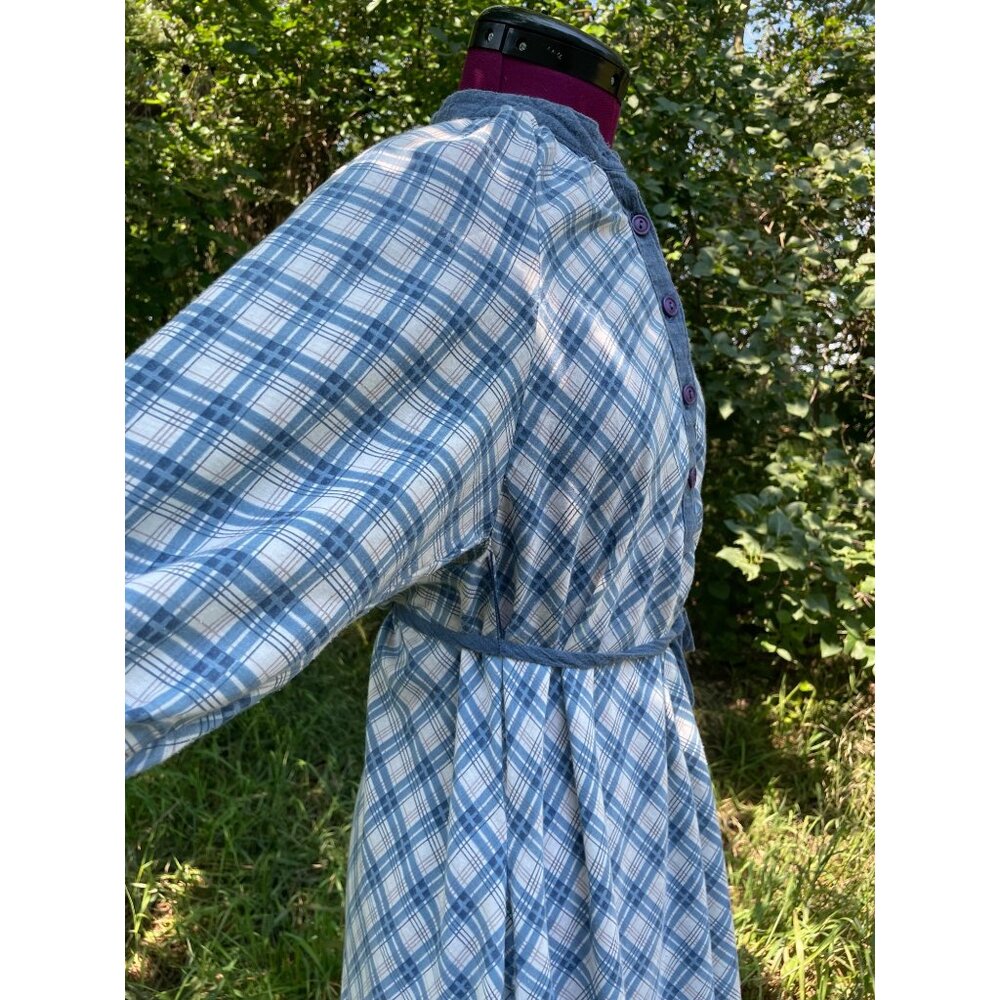 Vintage 1970s Chambray Blue Plaid Dress Rosani Size 8 - Picture 12 of 16